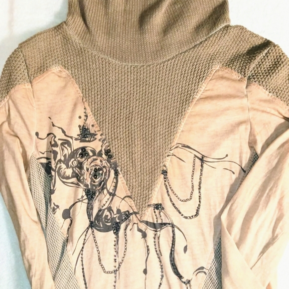 Vtg Y2K Angels Never Die/Anrvrdie mixed media long sleeve mock neck top sz S - Picture 2 of 16